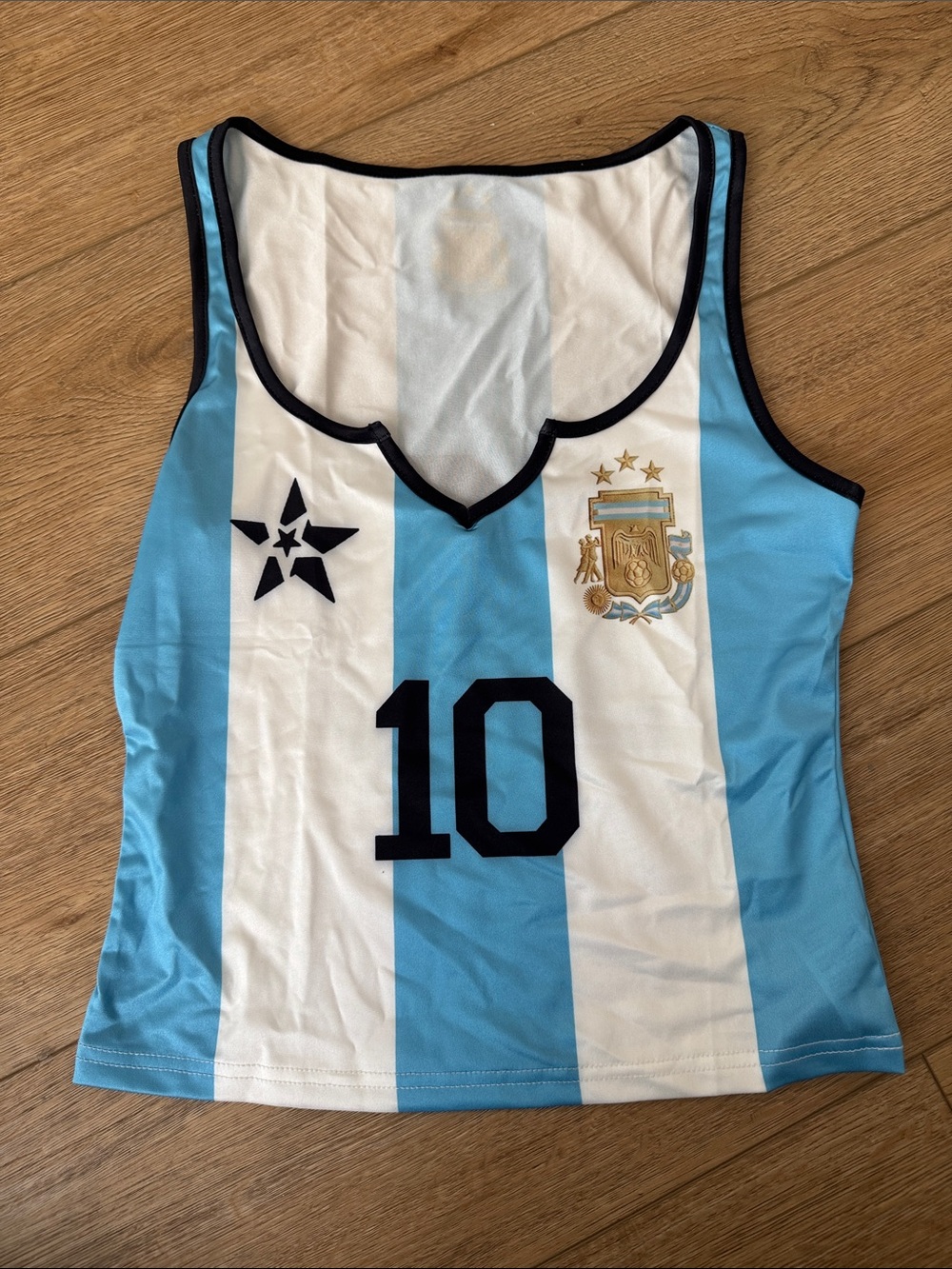 Blue & White Striped Soccer Tank Top with Number 10